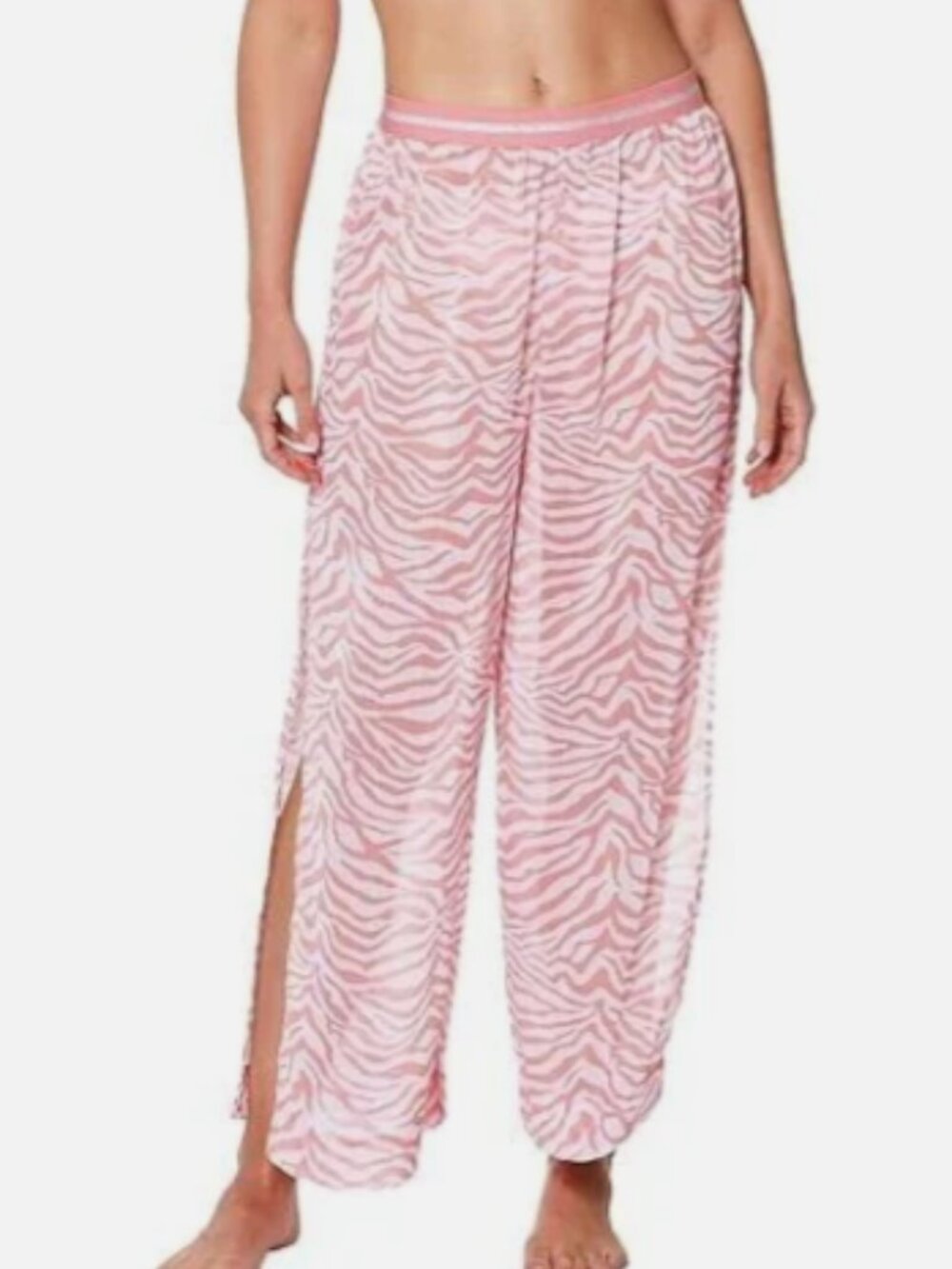 SANCTUARY SWIM Kitty Side-Slit Animal Print Sheer Cover Up Pants--NWT--L